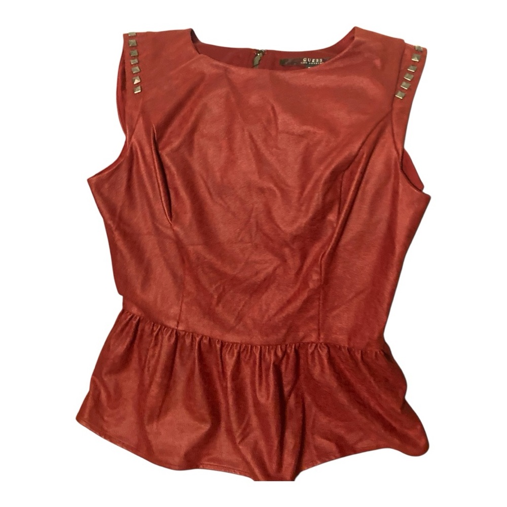Guess Orange Embellished Peplum Blouse